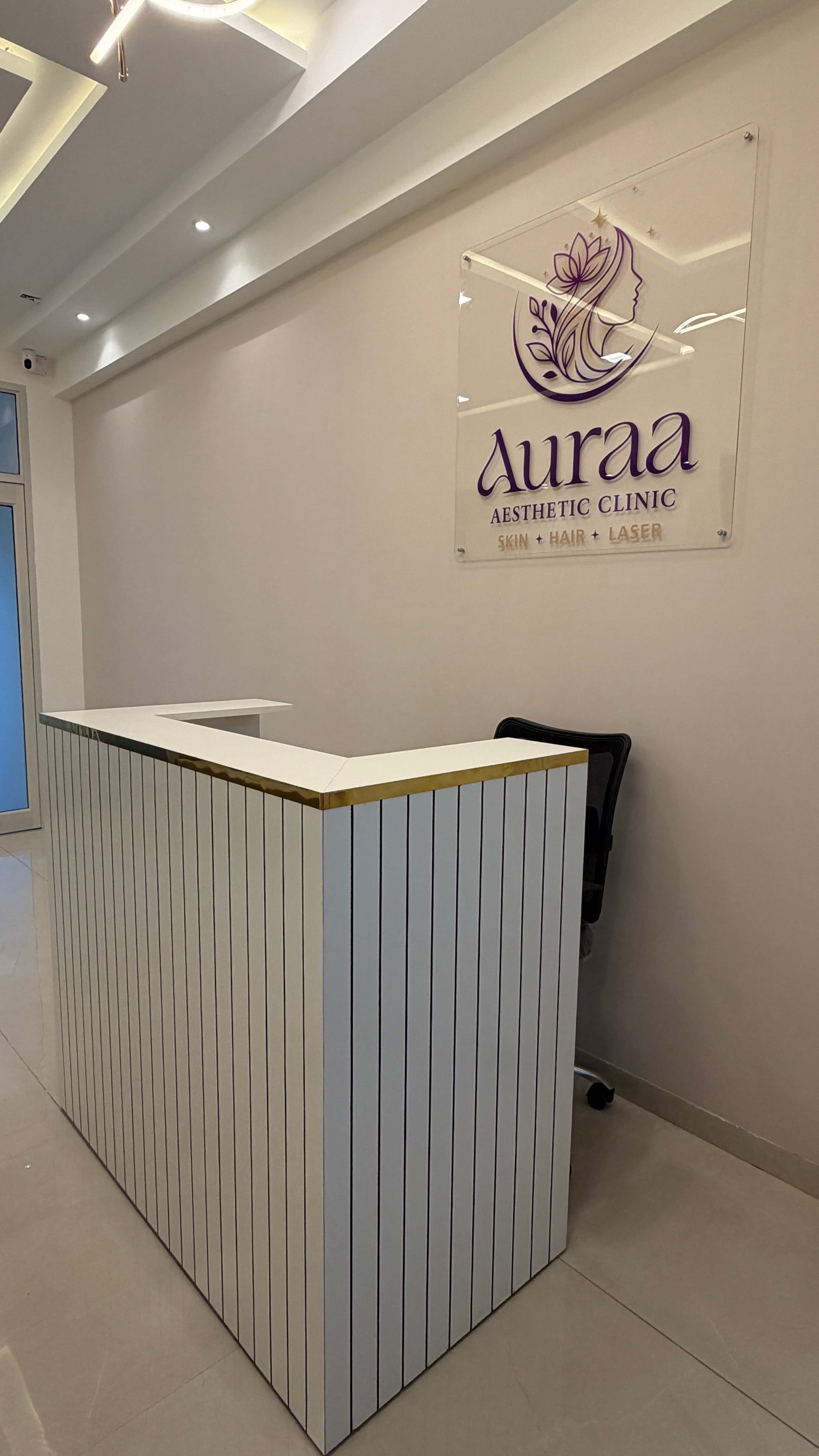 Premium Consultation & Reception Desk - Auraa Aesthetic Clinic Ravet Pune